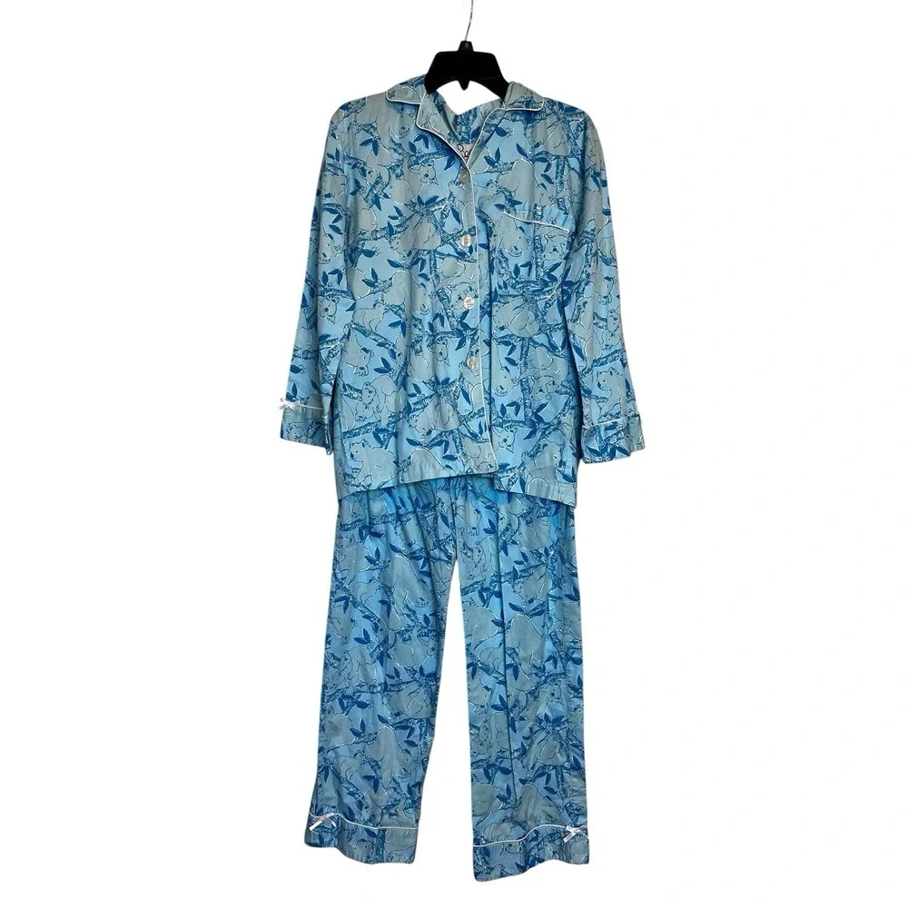 Vintage Lilly Pulitzer Pajama Set Size S Blue Koala Bear Print Long Sleeve